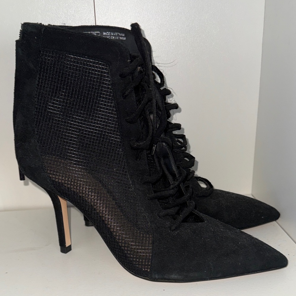 Zara Black Mesh Lace-Up Heeled Boots